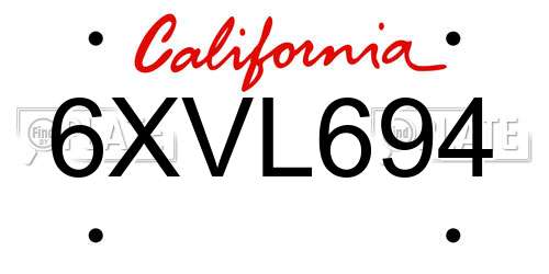 6XVL694 California License Plate