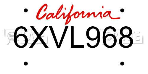 6XVL968 California License Plate