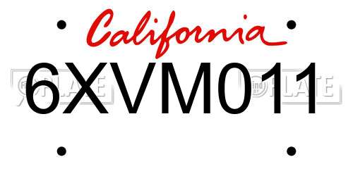 6XVM011 California License Plate