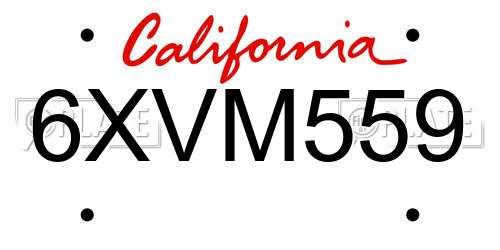 6XVM559 California License Plate
