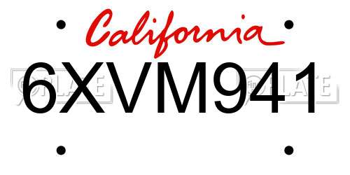 6XVM941 California License Plate