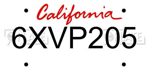 6XVP205 California License Plate