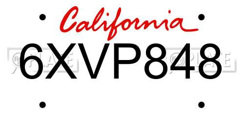6XVP848 California License Plate