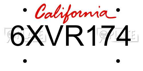 6XVR174 California License Plate