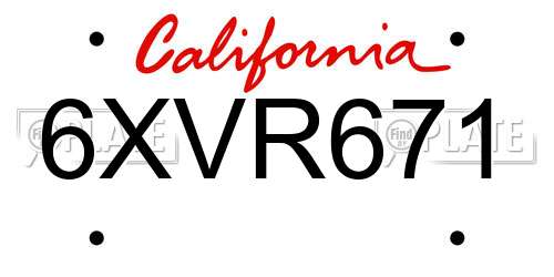 6XVR671 California License Plate