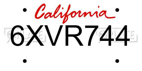 6XVR744 California License Plate