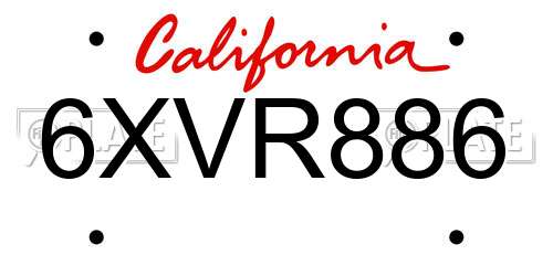 6XVR886 California License Plate