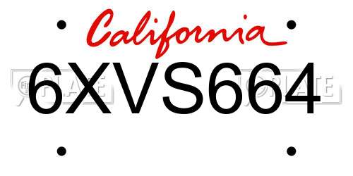 6XVS664 California License Plate