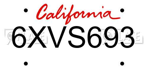 6XVS693 California License Plate