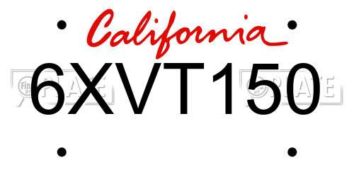 6XVT150 California License Plate