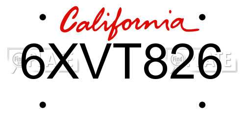 6XVT826 California License Plate