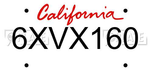 6XVX160 California License Plate