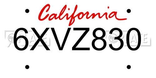 6XVZ830 California License Plate