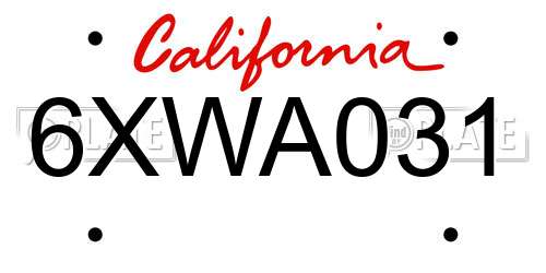 6XWA031 California License Plate
