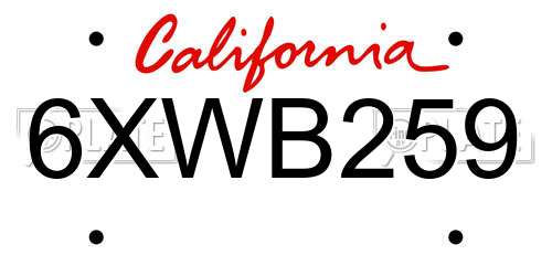 6XWB259 California License Plate