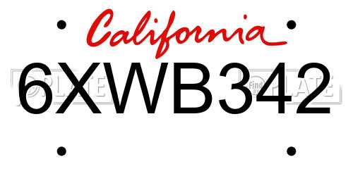 6XWB342 California License Plate