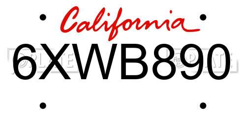 6XWB890 California License Plate