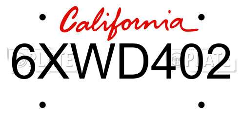 6XWD402 California License Plate