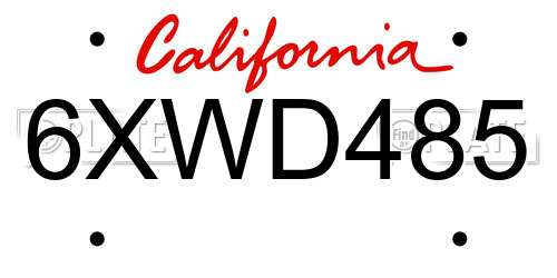 6XWD485 California License Plate