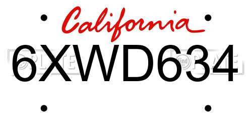 6XWD634 California License Plate