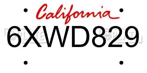 6XWD829 California License Plate