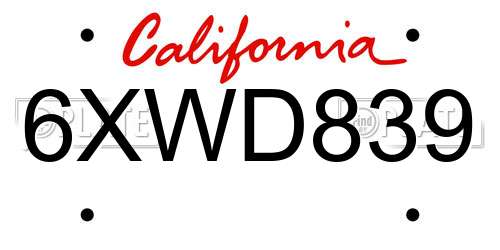6XWD839 California License Plate