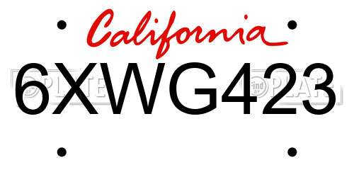 6XWG423 California License Plate