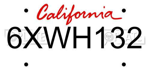 6XWH132 California License Plate