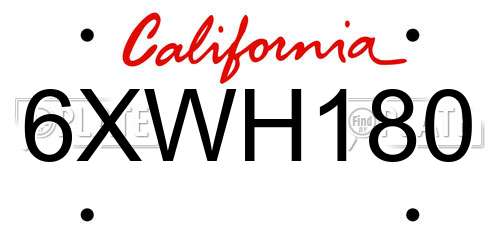 6XWH180 California License Plate