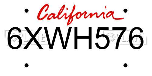 6XWH576 California License Plate