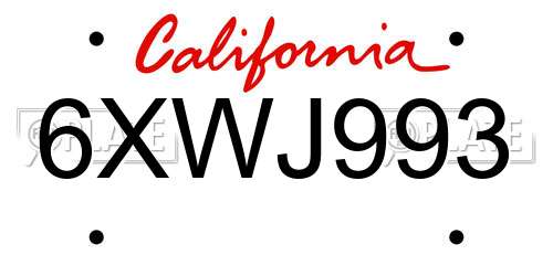 6XWJ993 California License Plate