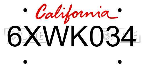 6XWK034 California License Plate
