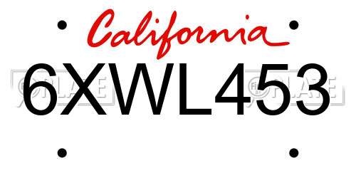 6XWL453 California License Plate