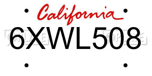 6XWL508 California License Plate