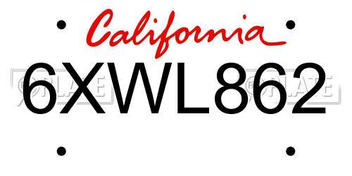 6XWL862 California License Plate