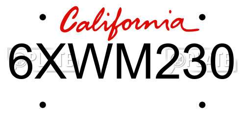 6XWM230 California License Plate
