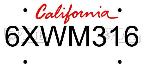 6XWM316 California License Plate