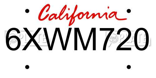 6XWM720 California License Plate