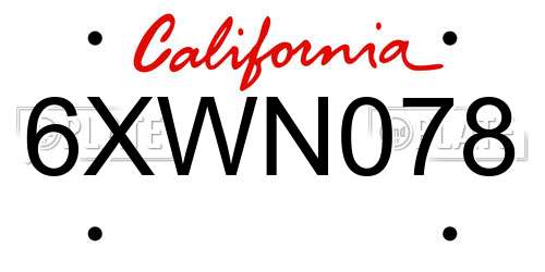 6XWN078 California License Plate