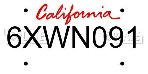 6XWN091 California License Plate