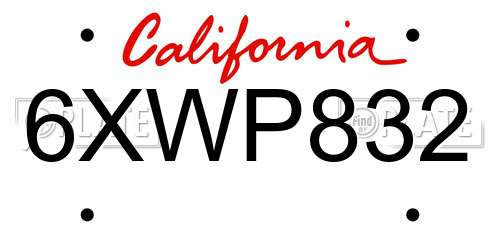 6XWP832 California License Plate