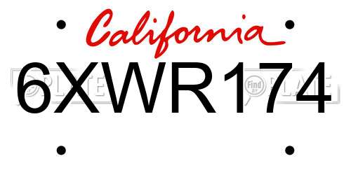 6XWR174 California License Plate