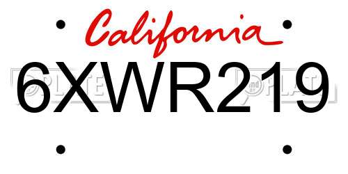 6XWR219 California License Plate