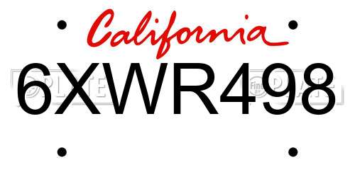 6XWR498 California License Plate