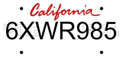 6XWR985 California License Plate