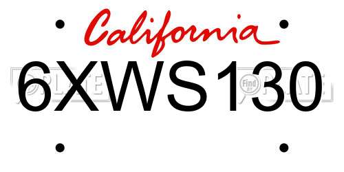 6XWS130 California License Plate