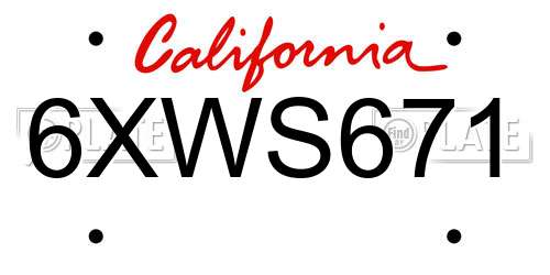 6XWS671 California License Plate