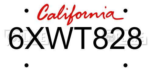 6XWT828 California License Plate