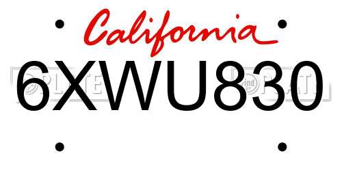6XWU830 California License Plate