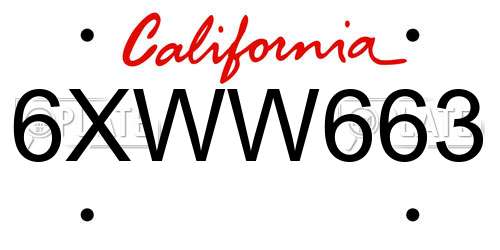 6XWW663 California License Plate